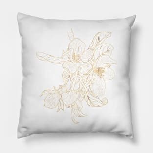 Gold Cherry Blossom Flowers White Elegant Design Pillow