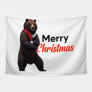 Grizzly Bear Merry Christmas - Christmas Design Tapestry