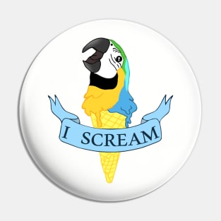 I scream Ice cream Blue Gold Macaw Pin