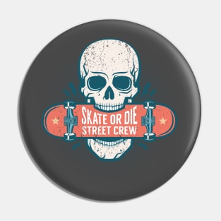 Skull holds a skateboard in his teeth Pin