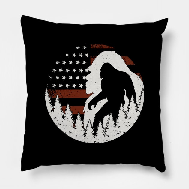 Bigfoot American Flag 4 of july Pillow by Tesszero