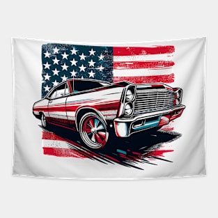 Classic Car with USA flag Tapestry