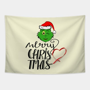 MERRY CHRISTMAS - HEART - Green Elf Tapestry