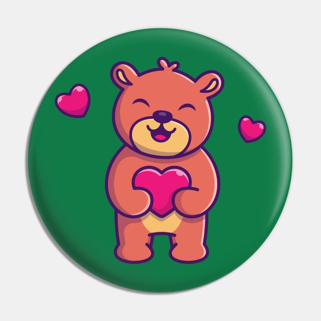 Cute Teddy Bear Holding Love Cartoon Pin by Catalyst Labs