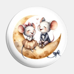 Valentine Happy Mouse Couple On Moon Pin