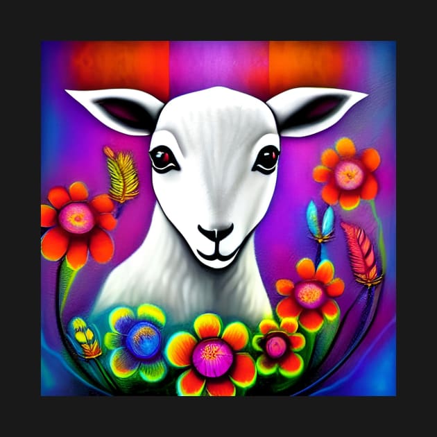 Little Lamb with Flowers and Feathers | Goat | Sheep Goat by ArtistsQuest