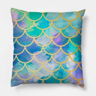 Mermaid Tail Scales Sea Blue Gold Pillow