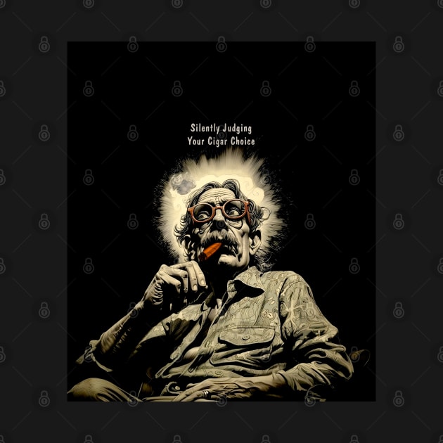 Cigar Smoker: Silently Judging Your Cigar Choice on a Dark Background by Puff Sumo