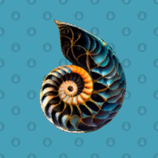 Nautilus shell, ocean, digital graphic by NATLEX