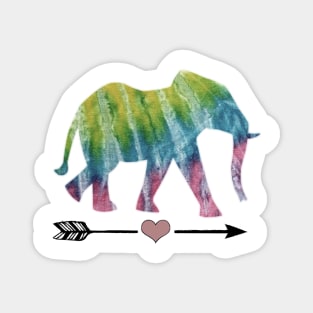 Elephant Love, Tie-Dye Elephant with Heart Arrow Design Magnet