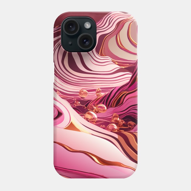 Pink  Liquid marble and gold waves Phone Case by Lilbangdesigns