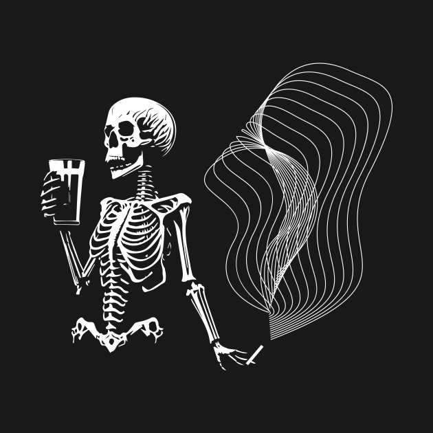 Skeleton smoking and drinking beer by lkn