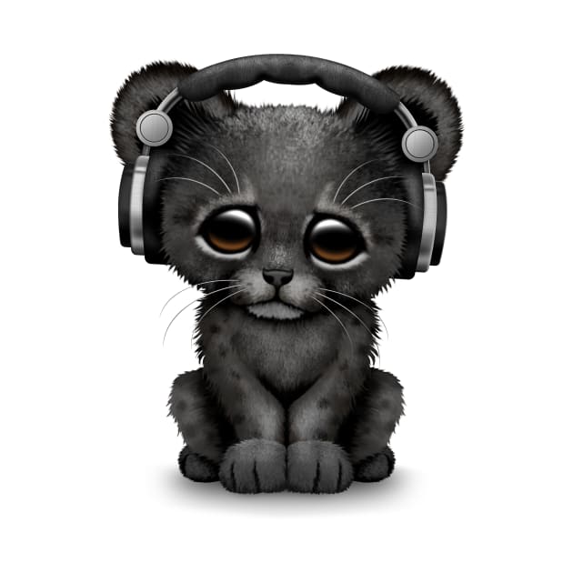 Cute Black Panther Cub Dj Wearing Headphones by jeffbartels