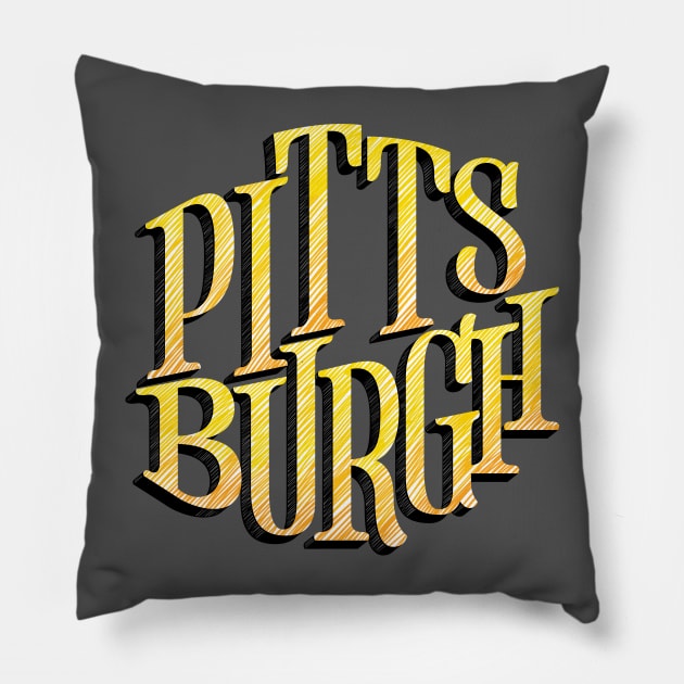 Pittsburgh PA Black and Yellow Lettering Design Pillow by polliadesign