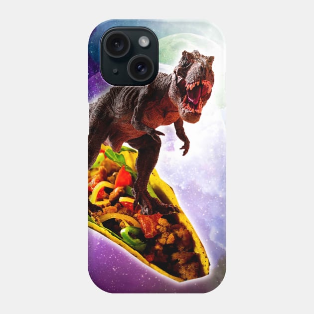 Tyrannosaurus Rex Dinosaur Riding Taco In Space Phone Case by Random Galaxy