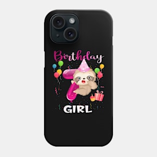 Kids Girl 7Th Birthday Sloth 7 Year Old B Day Party Kids Phone Case