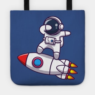 Cute Astronaut Dabbing On Rocket Cartoon Tote