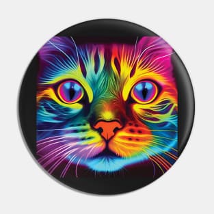 Neon Cat Print in Bold Pink, Yellow and Blue Pin