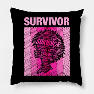 Breast Cancer Survivor African American Woman Pink Afro Pillow