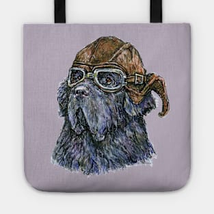 Aviator Newf in Leather Flying Helmet and Goggles Tote