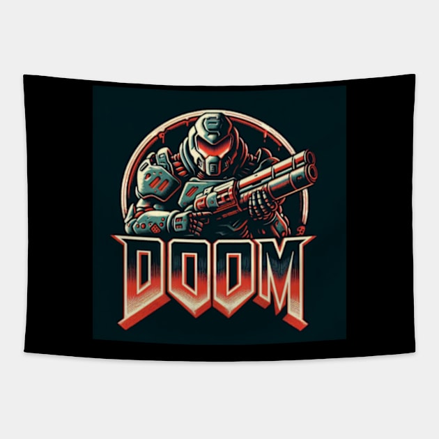 Doom Guy with Gun Up. Tapestry by The Doom Guy