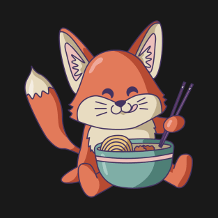 Cute Fox with Ramen - Kawaii Designs T-Shirt