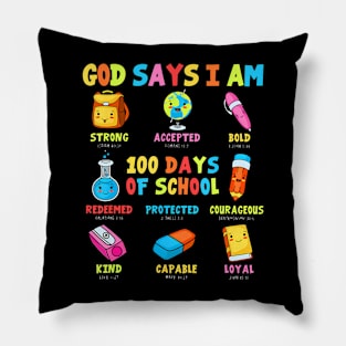 God Says I Am 100 Days Of School Christ Bible Saying Graphic Pillow