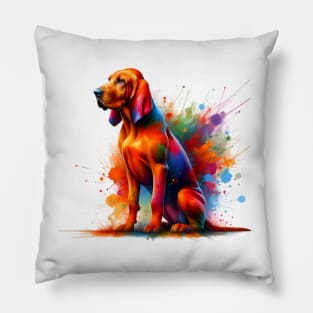 Redbone Coonhound Captured in Vivid Splash Art Pillow