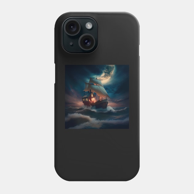 Moonlit Sailboat Storm Phone Case by D3monic