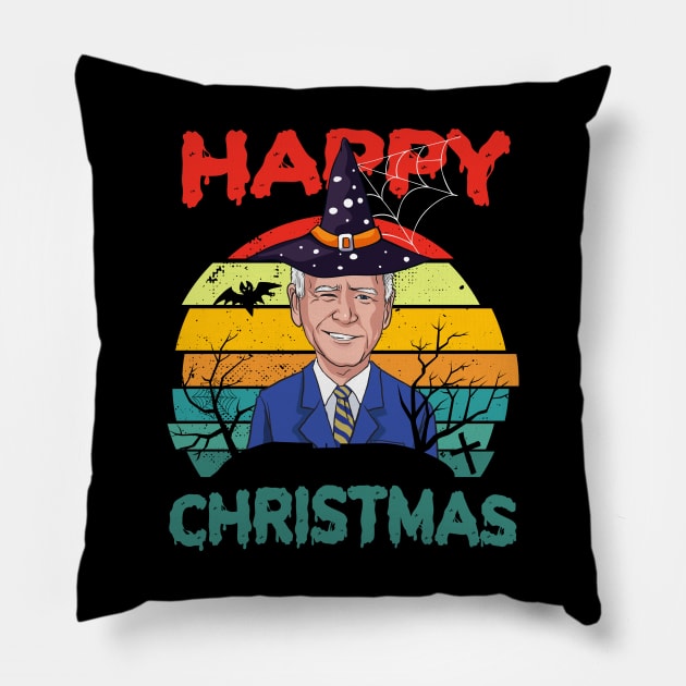 Retro Joe Biden Halloween Happy Christmas Witch Hat Anti Biden Pillow by wonderws