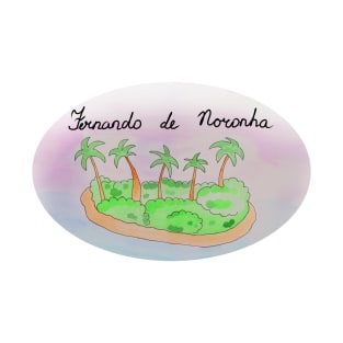 Fernando de Noronha watercolor Island travel, beach, sea and palm trees. Holidays and vacation, summer and relaxation T-Shirt
