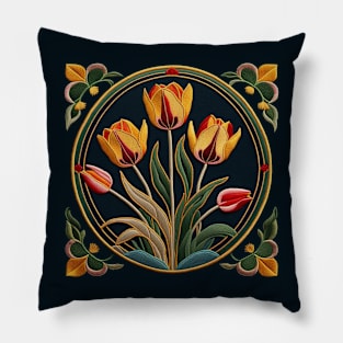 Easter Tulips Embroidered Patch Pillow