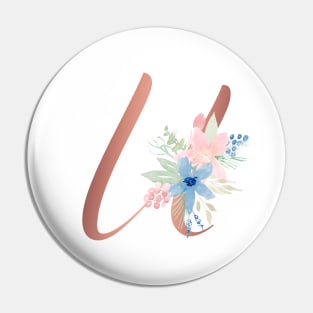 Letter U Rose Gold and Watercolor Blush Pink and Navy Pin