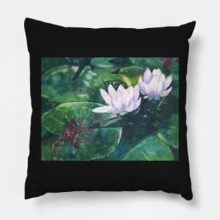 White Water Lilies in watercolor Pillow