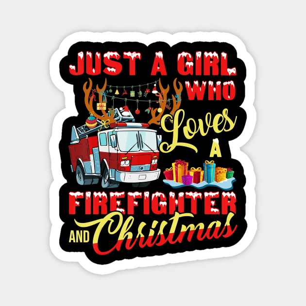 Just A Girl Who Loves Her Firefighter And Christmas Gift Magnet by frostelsinger