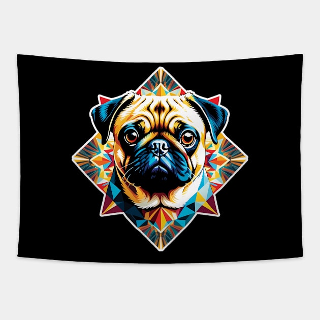 Colorful Geometric Pug Tapestry by ArtfulTat