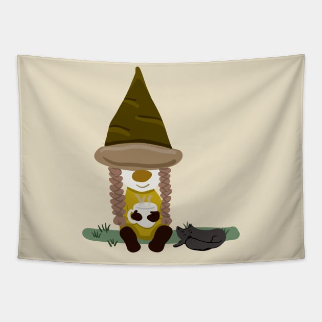 Girl gnome with cat Tapestry by Antiope