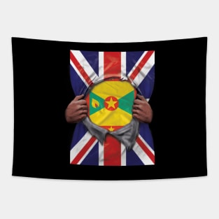 Grenada Flag Great Britain Flag Ripped - Gift for Grenadan From Grenada Tapestry