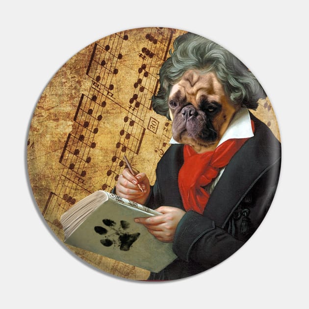 Barkthoven - the Beethoven pug Pin by DigitalCleo