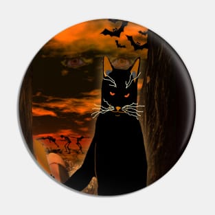 Evil Halloween Black Cat with knife Pin