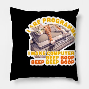 I are programmer i make computer beep boop Cat Pillow