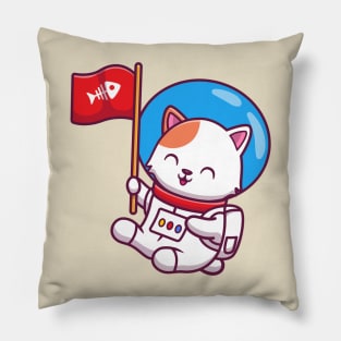 Cute Cat Astronaut Holding Flag Pillow