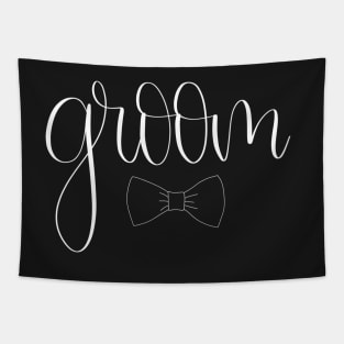 Groom with Bowtie Gift - White Script Lettering Tapestry