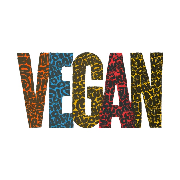 Vegan Word Art T-Shirt | Bright Animal Print Letters by Sorry Frog