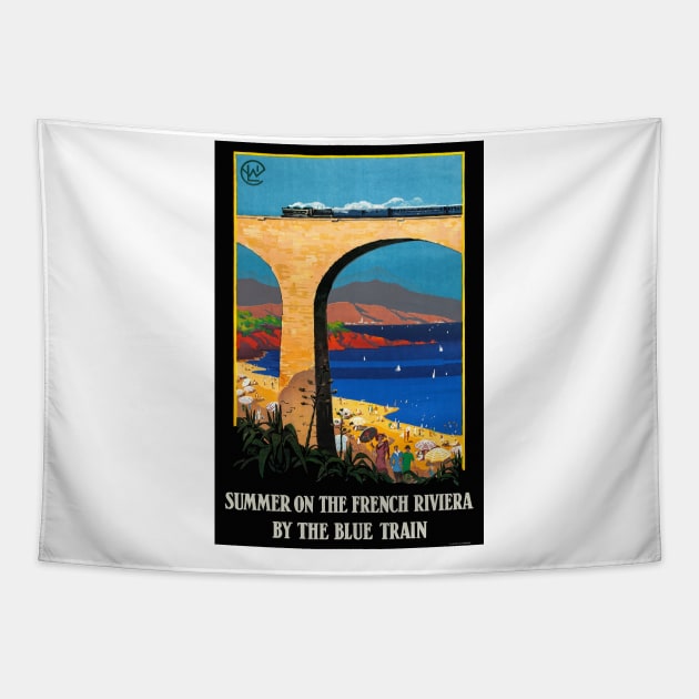 French Riviera Blue Train France Vintage Travel Poster Tapestry by vintagetreasure