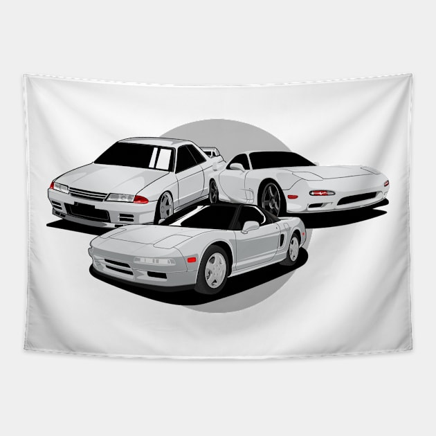 3 legend JDM cars Tapestry by Car_Designer