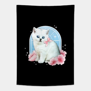 Cute y2k Aesthetic Cat Flower 90s 2000s Vintage  Graphic Tapestry