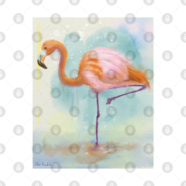 Dreamy Flamingo in Pastel - Watercolor painting by ibadishi