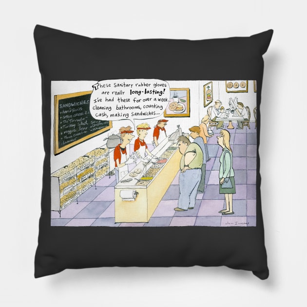 Sanitary Rubber Gloves Cartoon | Funny Comic Pillow by Coffee Squirrel