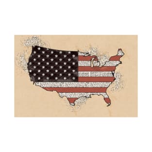 Vintage USA Map with American Flag T-Shirt